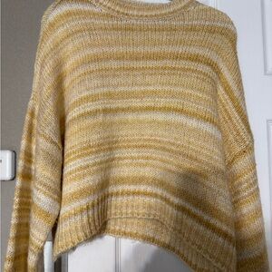 Urban Outfitters Yellow and White Crew Neck Sweater